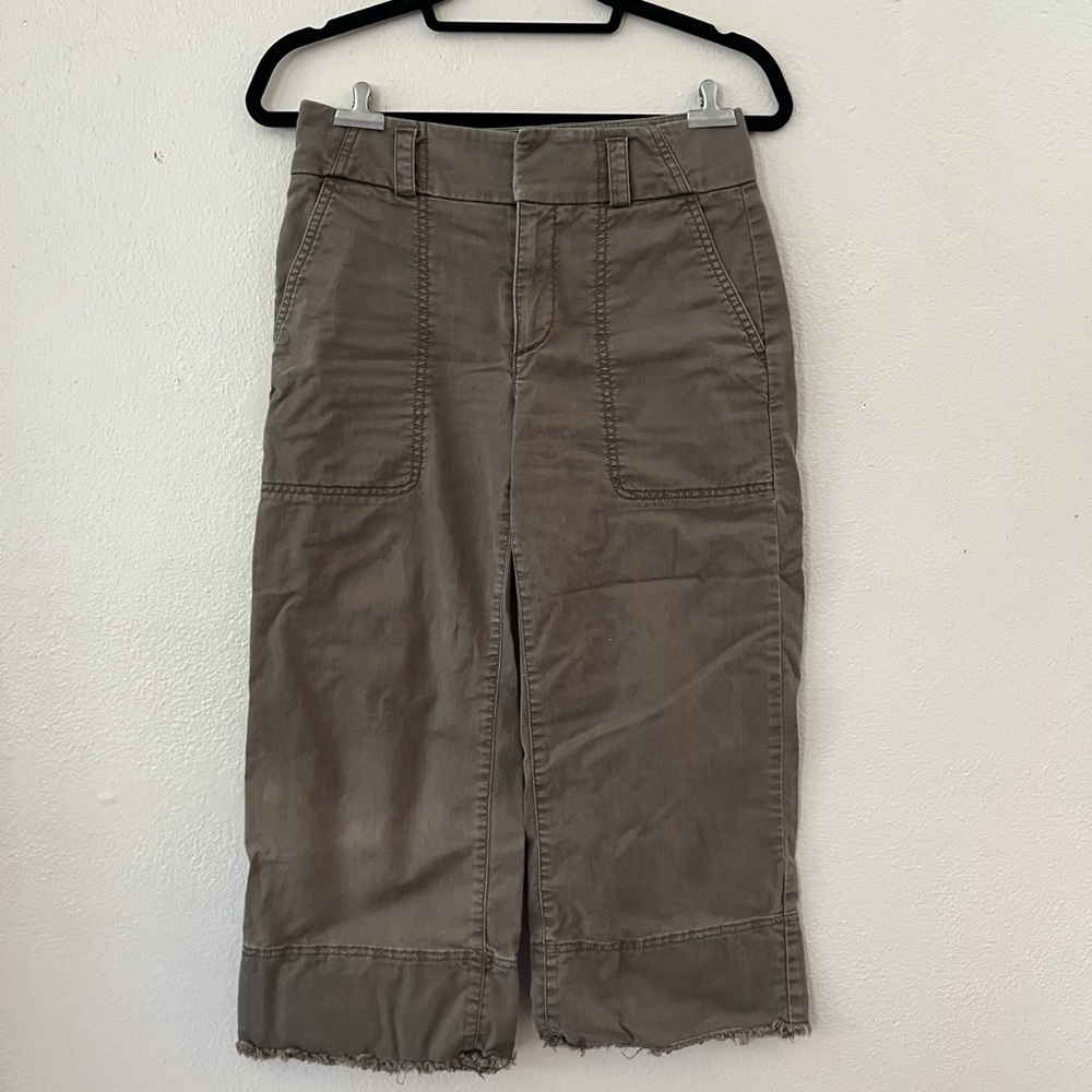 Ann Taylor Loft Women's Petite Xs High Rise, Dark Green, Wide Leg Crop Pant